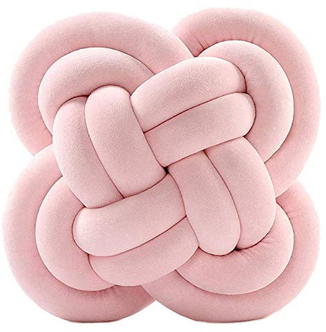 Knot Pillow Decorative Throw Pillows, Soft Knotted Pillow Ball Square Plush Pillows Pink Floor Cushion, Handmade Aesthetic Pillows Xmas Room Decor for Couch Bed Living Room 11.8''