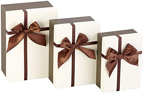 Your Design Geschenkbox Geburtstag: 3er-Set edle Geschenk-Boxen mit brauner Schleife, 3 Größen (Geschenkbox Hochzeit, Dekobox mit Deckel, Geschenkpapier)