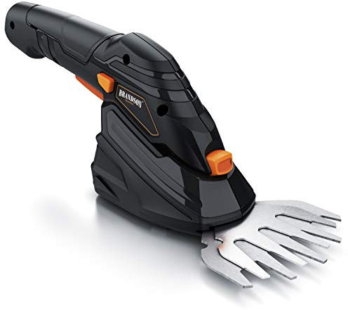 Brandson - Grasschere mit Akku 7,2V 2000mA/h, Elektrische Garten Strauchschere, Rasenschere inkl. Teleskopstange 90-130 cm mit Rädern, Ladegerät und 2000 mAh Akku, 1 x Grasmesser und 1 x Strauchmesser
