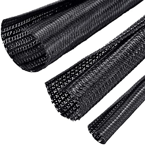 Boao 3 Pieces Cord Protector Wire Loom Tubing Cable Sleeve Split Sleeving for USB Charger Cable Cord Cover Audio Video Cable (Black,1 Inch, 1/2 Inch, 1/4 Inch)
