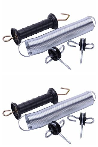 QMARK Electric Fence Gate Kit, Electric Fence Handle Set, Spring Gate Handle Set with 2 Tension Springs, 4 Corner Ends 2 Black Handles