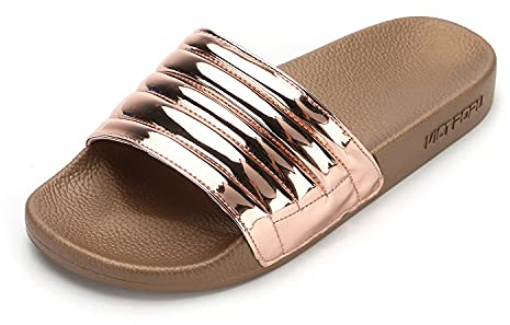VICT POPU Damen Slides Badeschuhe Hausschuhe Badeschlappen Sommer Schlappen Gartenschuhe Rutschfeste Badelatschen Flach Strand Sandale Roségold 39