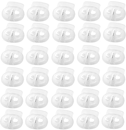 J.CARP 30Pcs Clear Plastic Cord Locks End Spring Toggle Stopper, Double Hole Elastic Cord Adjuster, Suit for Drawstrings, Bags, Shoelaces, Clothing, Paracord, and More