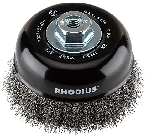 RHODIUS STBW | 1 Stück Ø 125 mm Topfbürste | gewellter Draht | M14 Aufnahme | Drahtbürste Winkelschleifer, Reinigungsbürste, Stahlbürste