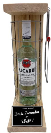 Bacardi Geschenk beste Freundin Geburtstag Weihnachten Eiserne Reserve Gitterkäfig Bacardi Carta Blanca Rum (1 x 0.7 l) incl. Säge Text s/w Beste Freundin der Welt