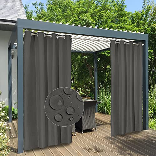 Easy-Going 100% wasserdichte Outdoor-Vorhänge, Winddicht, wetterfest, Veranda-Vorhänge, Premium-Dicke Sichtschutz-Ösen für Terrasse, Pavillon und Pergola, 2 Paneele, 137,2 x 213,4 cm, Dunkelgrau