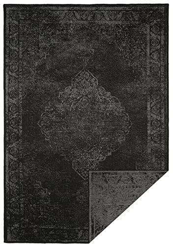 Rugs & Seats Teppich Outdoor Venezia, Wendeteppich, Innen & Außen, 2-seitig, wetterfest, strapazierfähig & pflegeleicht, Vintage Retro orientalisch, Terrasse, Veranda, Küche, Anthrazit, 160 x 230 cm