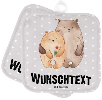 Mr. & Mrs. Panda Topflappen selbst gestalten Bären Liebe - Personalisierte Geschenke, Freundin, Bedrucken, Hocheitstag, Blume, Umarmung, Personalisiert, Topfhandschuhe, Kuscheln, Hochzeitstag
