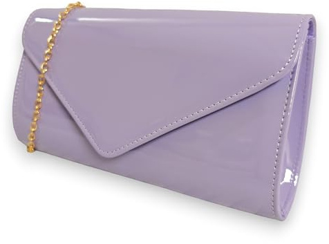 fi9 Pochette a tracolla in pelle verniciata, ideale per matrimoni, serate, feste, Lilla, medium