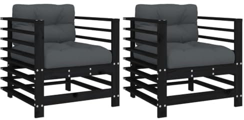 vidaXL Gartenstühle mit Kissen 2 STK. Schwarz Massivholz Kiefer