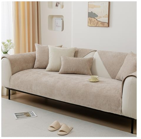 Tauzveok Sofaschoner rutschfest, Hund Katze Sofaschutzdecke, Eck Sofa üBerzug, Sofabezug Antirutsch Decke, Chenille Sofabezug 1 2 3 4 Sitzer,A Light Coffee,90 * 180cm