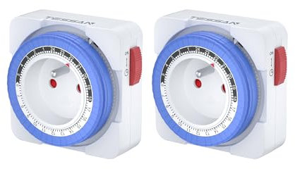 TESSAN Prise Minuteur Programmable 24 Heures, Programmateur Courant 3680W, Timer Prise Electrique à 96 Segments, Intervalle de 15 Minutes, Minuterie de Cycle Quotidien, pour Lampes