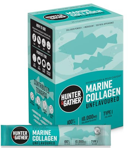 Hunter & Gather Marine Collagen Powder 30 x 5g Sachets | Pure Unflavoured Hydrolysed Wild Caught Marine Collagen Peptides Powder for Hair Skin Nails Muscles | Collagen Supplements for Women and Men