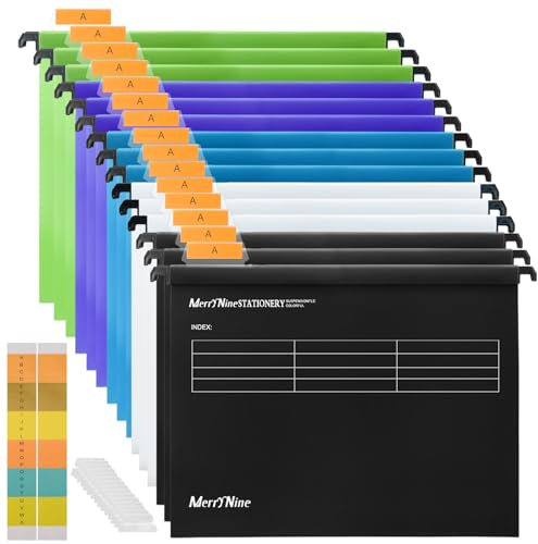 Suspension Files, MerryNine 15PCS Polypropylene Filing Cabinet Suspension Files with Tabs and Card Inserts for School Home Work Office Organization (Multi Color, A4)