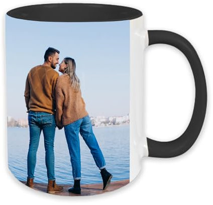 Kiwistar Tasse personnalisée avec impression panoramique - Tasse personnalisée - Texte et photo au choix - Coloré - Noir - Personnalisable avec nom, image - Cadeaux personnalisés