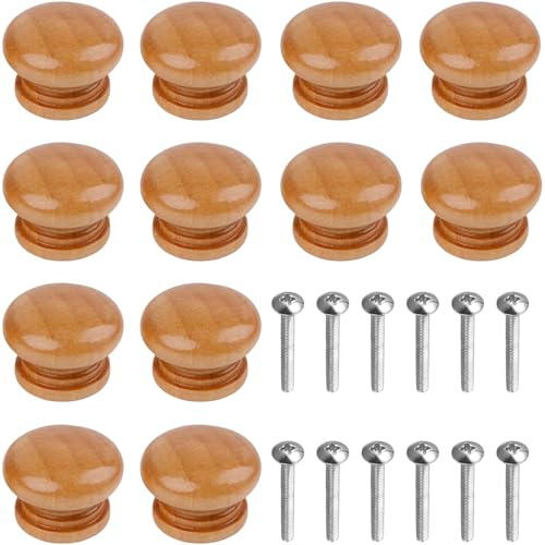 12Pcs Wooden Drawer Knobs, Door Knobs for Cupboards, Wooden Knobs, Wooden Drawer Knobs with Screws2.8 X 2.3cm / 1.12 X 0.92 Inches, Wood Furniture Door Knobs for Home Kitchen Office Door Drawer