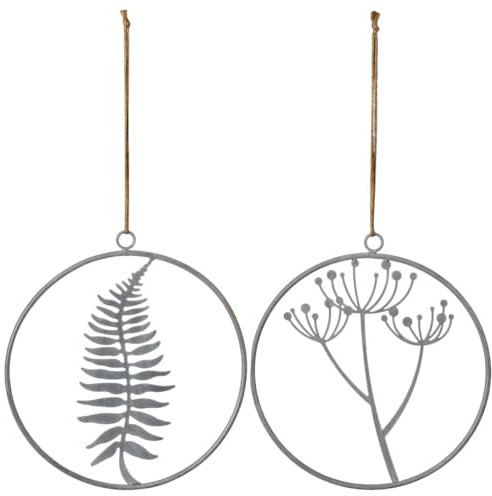 Ringe zum Hängen mit Pflanzenmotiven grau - Dekorative Ringe aus Metall in Rost & Grau für Garten, Balkon, Terrasse & Innenbereich - Wetterfeste & vielseitige Gartendekoration 25x27 cm & 20 cm Hänger