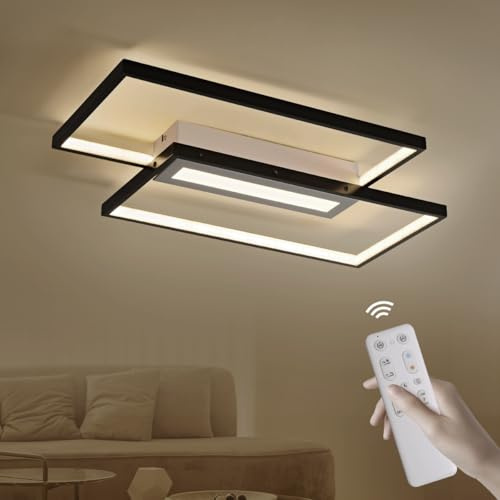 LED Deckenleuchte 45W, Epochglo Deckenlampe Wohnzimmer Dimmbar, Wohnzimmerlampe Schwarz mit Fernbedienung Modern Led Deckenbeleuchtung Rechteckig für Schlafzimmer Flur Küche Büro Esszimmer Balkon 60cm