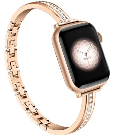 Missair Compatible for Apple Watch Straps 40mm 38mm 41mm 44mm 42mm 45mm 46mm 49mm for Women, Slim Metal Jewelry Bracelet with Bling Diamond for iWatch SE Series 11 10 9 8 7 6 5 4 3 2 1 (Only strap)