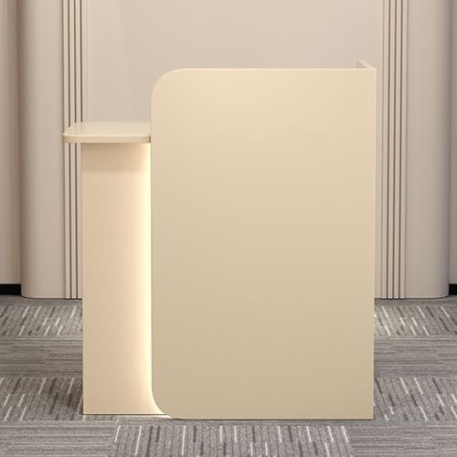 Empfangstheke Rezeption Rezeptionstheke Empfangstheke Messetheke Tresen Bar Theke Empfangstresen Counter mit LED,Schubladen,MDF Modern Büromöbel Thekentisch für Firmenhallen Salon(Apricot,100X45X100CM
