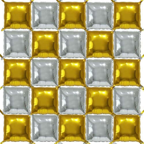 Foil Square Balloons Metallic Gold Silver Double Sided DIY Balloon Wall Backdrop Tunnel for Birthday Wedding Bridal Shower New Year Holiday Party Decoration Supplies