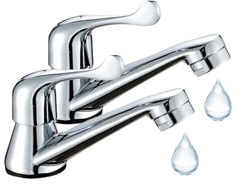 2pcs eTrademart Bathroom Basin Taps Pair, 1/2 BSP Chrome-Plated Brass Lever Sink Taps for Bathroom Basin & Kitchen, Separate Hot & Cold Tap Set with ¼ Turn Lever for Smooth Water Control