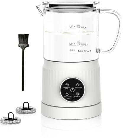 Casimhu Montalatte elettrico e scaldalatte, 4 in 1, schiumalatte automatico per caldo e freddo, montalatte elettrico in vetro visivo, per caffè, latte, cappuccino, bianco