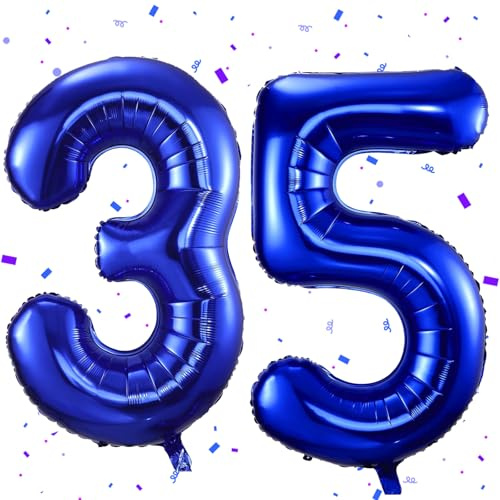 Globo de aire azul oscuro 35, globo con números azul oscuro, globo de 100 cm con números 3 y 5, globo con números 35 de helio, globo de aire 35 para cumpleaños 35, 53 cumpleaños, decoración de
