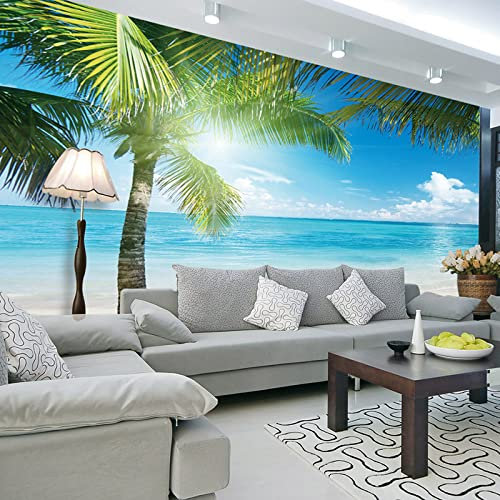 Papier peint autocollant motif palmiers tropicaux, plage, soleil, ciel, nuages, chambre d'enfant, salon, salle de bain, décoration d'intérieur, 300 x 208 cm