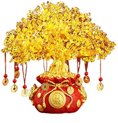 Feng Shui Baum- Feng Shui-Geldbaum, Kristall-Geldbeutel, Feng Shui-Baum, Bonsai-Stil, natürlicher Kristall-Geldbaum for Heimwerker, Zuhause, Büro, Party-Dekoration, Glücksgeschenke(Groß)