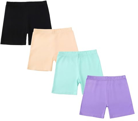 CHUNG Pantalones cortos de algodón para niñas pequeñas, para bailar, yoga, jugar, debajo del vestido, uniforme escolar, ropa básica de verano, paquete de 4