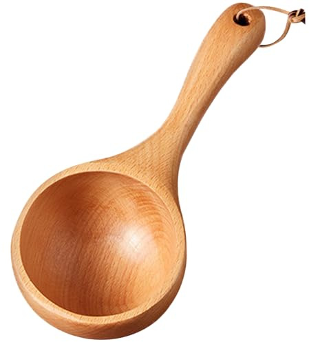 Wooden Ladle 8.5''Wooden Scoops for Jars Soup Ladle Round Bath Salt Scoop with Ergonomical Handle Ladle Spoon for Serving Flour, Beans, Water, Canister Style 1