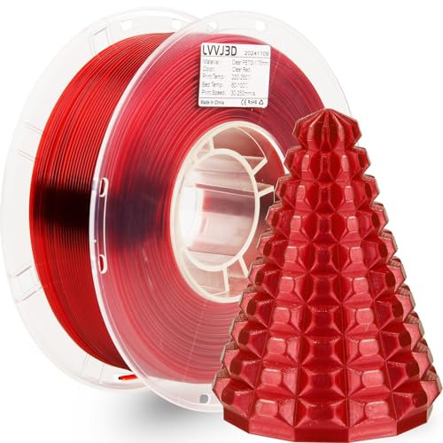 LVVJ3D PETG Filament 1.75mm Transparent Rot– High-Toughness PETG 3D Printer Filament, Dimensional Accuracy +/- 0.03mm, FDM Printer Compatible, Clear Rot 1kg/Spule