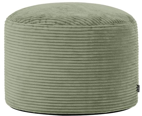 Icon Milano Cord Sitzsack Hocker mit Füllung, Grün | In Deutschland Hergestellt, Sitzsack Pouf Hocker, Flauschiger Cordstoff, Fußhocker für das Wohnzimmer und Schlafzimmer