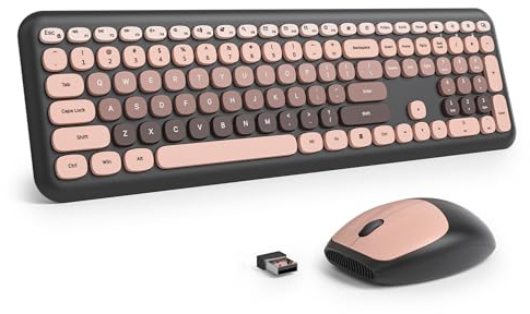 SOLIDEE Buntes kabellose tastatur und maus-kombination,2.4GHz Retro Schreibmaschine Tastatur,104 Tasten Vollgröße mit Ziffernblock,Leise Membran Tastatur(Amerikanisch QWERTY)(Diary Blackberry)