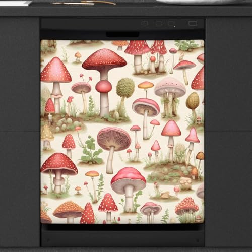 Mexpekil Autocollant magnétique vintage en forme de champignon pour lave-vaisselle, 53,3 x 66 cm, autocollant décoratif pour porte d'entrée, panneau magnétique imperméable pour cuisine