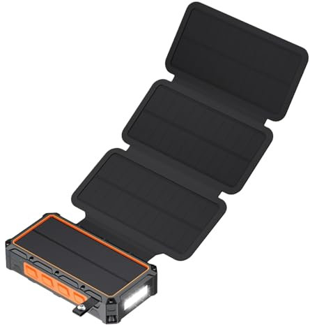Moxeupon Batterie Externe Solaire Portable - Chargeur Rapide avec Lampe Intégrée | Charge sans Fil, Alarme SOS et Boussole pour Vélo, Pêche et Randonnée