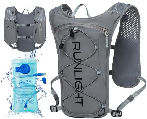 Runlight Gilet de course pour femmes et hommes, Sangles de poitrine réglables, Gilet d'hydratation pour la course avec bouteille d'eau de 1500ml (Gris, Taille unique)
