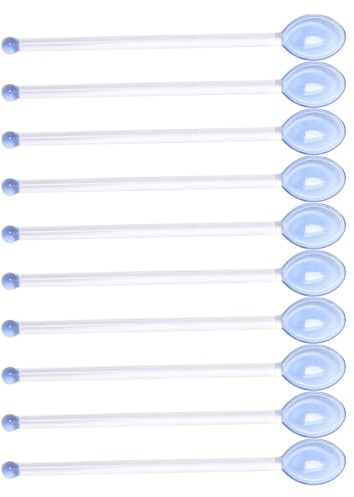 perfk 10x Glasrührlöffel Kaffeerührlöffel Transparent Langer Griff Hitzebeständiger Teelöffel Stab Rührstab für Eis, Blau