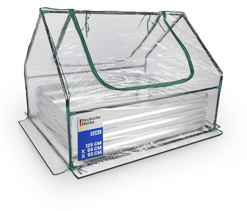 Bestlivings Hochbeet mit Gewächshaus, Pflanzkasten-Set für den Außenbereich, 2 in 1 Beet mit 2 Belüftungsfenstern, 95 x 125 x 93 cm, PVC transparent