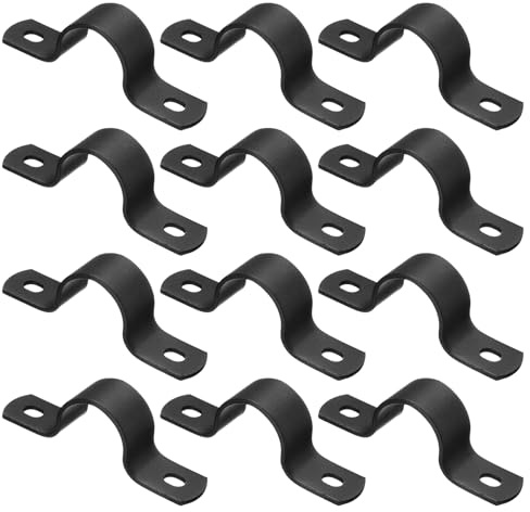 sourcing map 12Pcs Metal Pipe Clamps, 3/4 Inch Carbon Steel Two Hole Strap U Bracket Tube Clip Conduit Clamps for Pipe Fixing Wire Cord Installation Decorating, Black