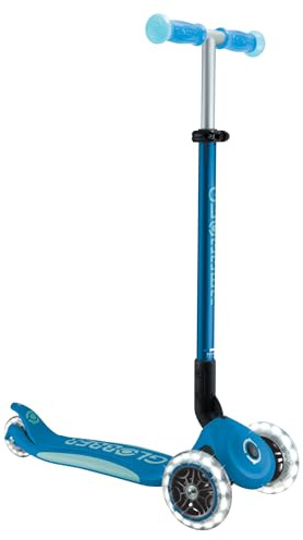 GLOBBER Elite Glow Lights – Roller Kinder, 120/80 mm, 3-rädrig, verstellbar, LED-Leuchtrollen, Glow-Effekt