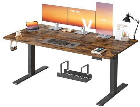 VASAGLE Electric Standing Desk, USB C Port, Cable Tray, Rustic Brown