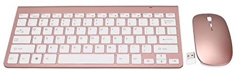 LUCKDANO Clavier sans Fil et Ensemble de Souris 2,4 G Keycaps à Revêtement Ergonomique sans Fil Muette avec Récepteur USB pour Tablette de Bureau PC (Rose doré)