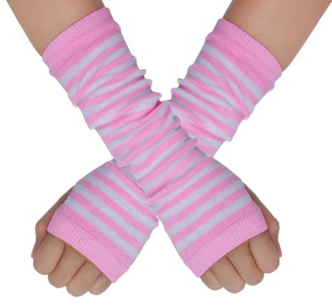 Lystaii Arm covers Warmer Winter Novetly Fingerless Gloves Knit Mitten Gloves Y2K Gloves Arm Sleeve for girl (Pink and White)