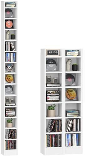 Hzuaneri Étagère CD, Étagère Bibliothèque à 14 Niveaux, Étagère Rangement CD/DVD pour 272 CDs, Meuble de Rangement pour CD, pour le Salon, Chambre 17 x 20 x 213 cm Blanc CR21403X