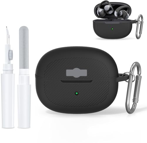 Silikon Schutzhülle für SHOKZ OpenDots ONE – mit Karabiner & Reinigungstinte, Allumfassender Schutz, drahtloses Aufladen ohne Hülle entfernen (schwarz)