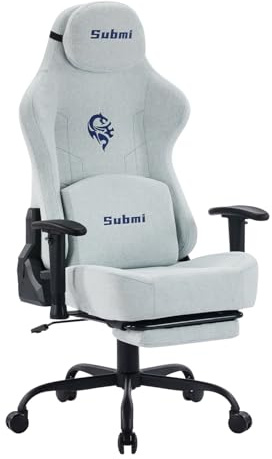 Submi Sedia Ergonomica, Sedia da Gaming e Ufficio con Supporto Lombare, Sedia Gamer Ufficio per PC con Poggiatesta Regolabile, Sedie Gaming Imbottita, Tessuto, 150KG, (Grigio Chiaro)