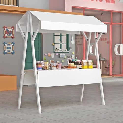 ENWINDXS Foldable & Lightweight Farmers Market Stalls, Portable Mobile Food Cart with Wheels for Business, All-Weather Carbon Steel Vendor Stall Booth(White,(23 3/5) x(51 1/5))