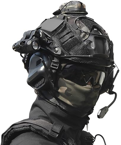 LZAQHMT Ensemble de Casque Airsoft Fast avec Lunettes Antibuée | Kit Tactique - avec Feu de Signalisation, Lampe Torche et Housse de Casque Amovible pour Chasse, Paintball et Cosplay